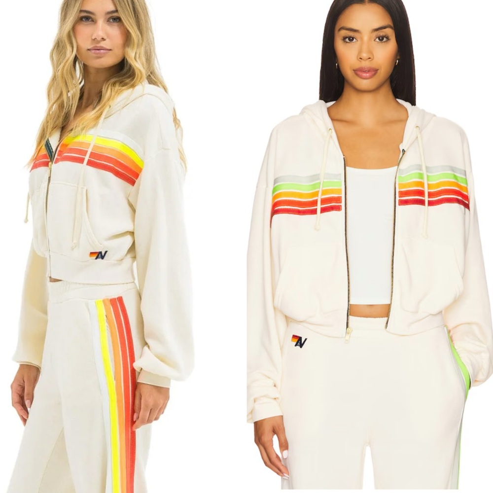 Newest style and color!   Aviator Nation 5 stripe cropped zip hoodie XS.